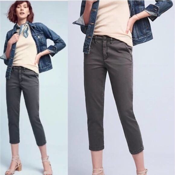 Anthropologie Pants - Anthropologie Chino Slim Petite Gray Pant 25P Bottom Zip Button Closure Trouser